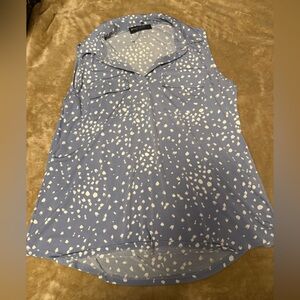 Elegant Sleeveless Blue Blouse with White Dots